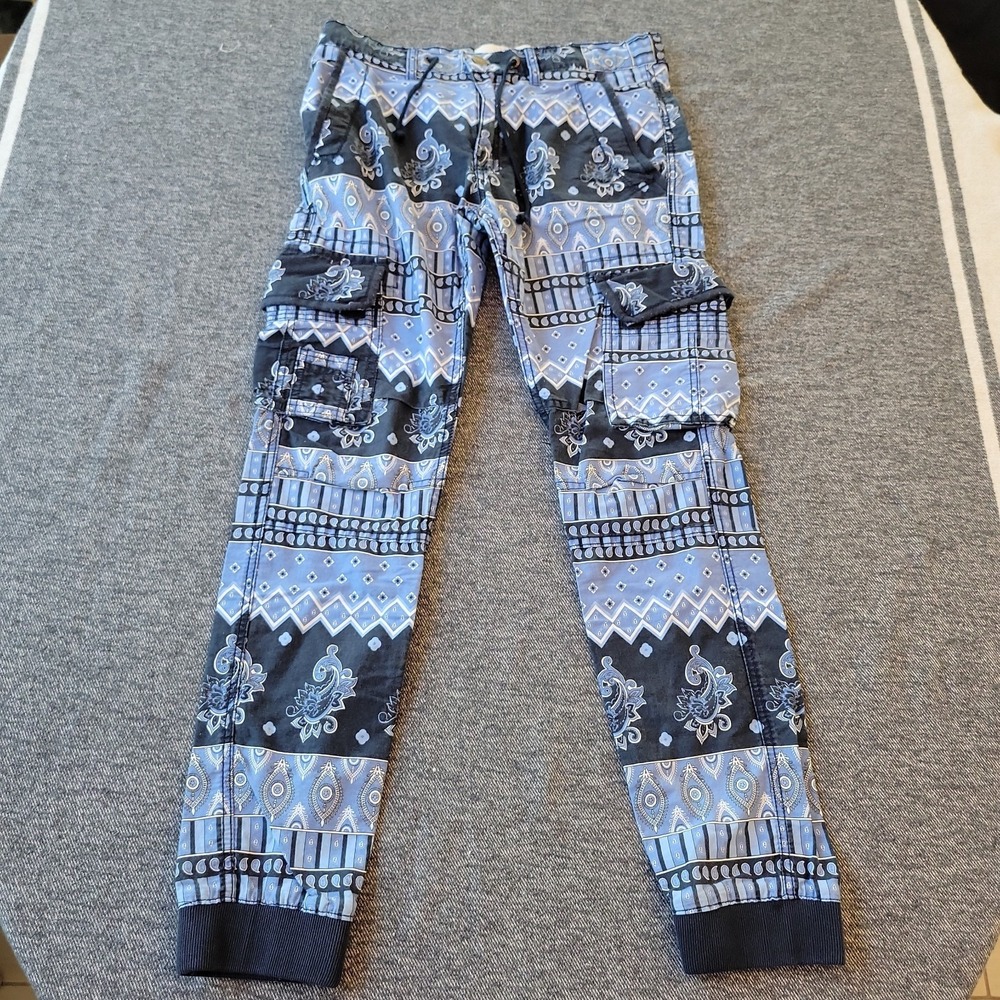 VTG Decibel Cargo Pants Men's 32x31 Blue Black Paisley AOP Ripstop Y2K Skate